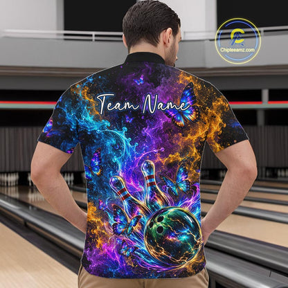 Neon Butterfly Galaxy Fire Splash Bowling Shirts for Men Custom Bowling Team jerseys HNT516