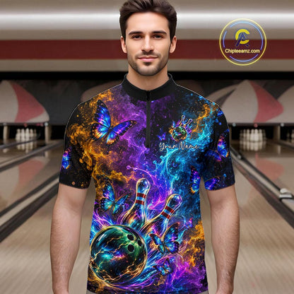 Neon Butterfly Galaxy Fire Splash Bowling Shirts for Men Custom Bowling Team jerseys HNT516