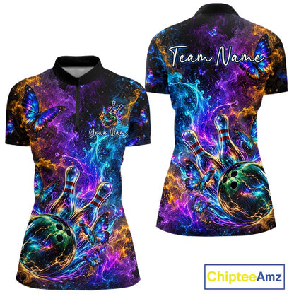 Neon Butterfly Galaxy Fire Splash Bowling Shirts for Women Custom Bowling Team jerseys HNT516