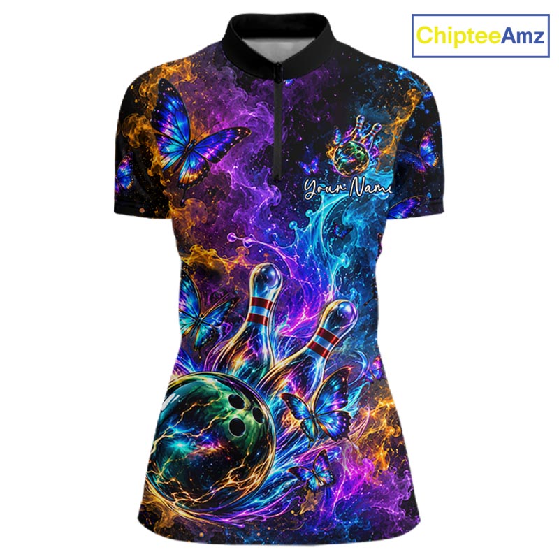 Neon Butterfly Galaxy Fire Splash Bowling Shirts for Women Custom Bowling Team jerseys HNT516
