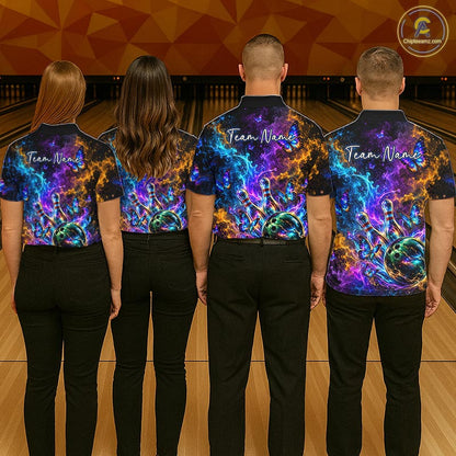 Neon Butterfly Galaxy Fire Splash Bowling Shirts for Men Custom Bowling Team jerseys HNT516