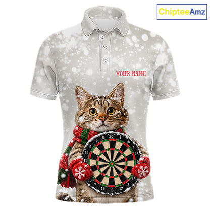 Custom Cat Darts Shirt for Men Christmas Darts Team Jerseys Dart Tournament Polo & 1/4 Zip NNT325