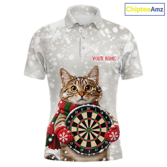 Custom Cat Darts Shirt for Men Christmas Darts Team Jerseys Dart Tournament Polo & 1/4 Zip NNT325