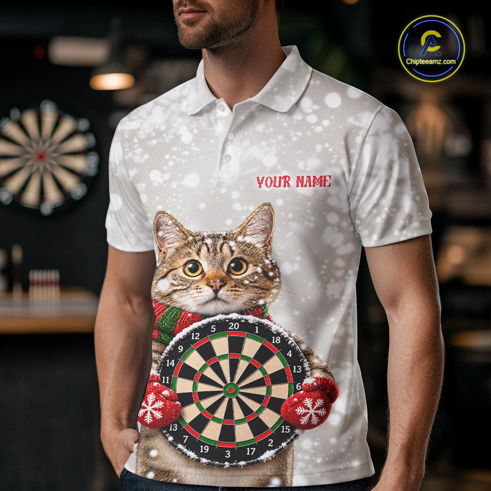 Custom Cat Darts Shirt for Men Christmas Darts Team Jerseys Dart Tournament Polo & 1/4 Zip NNT325