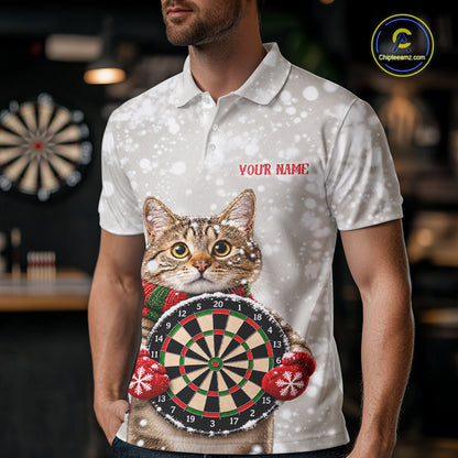Custom Cat Darts Shirt for Men Christmas Darts Team Jerseys Dart Tournament Polo & 1/4 Zip NNT325