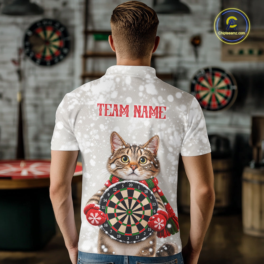 Custom Cat Darts Shirt for Men Christmas Darts Team Jerseys Dart Tournament Polo & 1/4 Zip NNT325