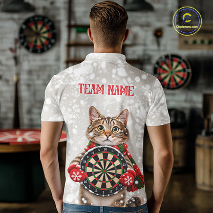 Custom Cat Darts Shirt for Men Christmas Darts Team Jerseys Dart Tournament Polo & 1/4 Zip NNT325