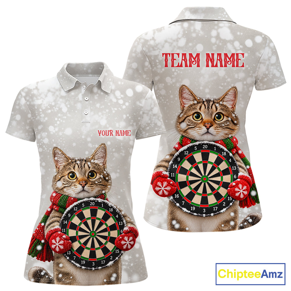 Custom Cat Darts Shirt for Women Christmas Darts Team Jerseys Dart Tournament Polo & 1/4 Zip NNT325
