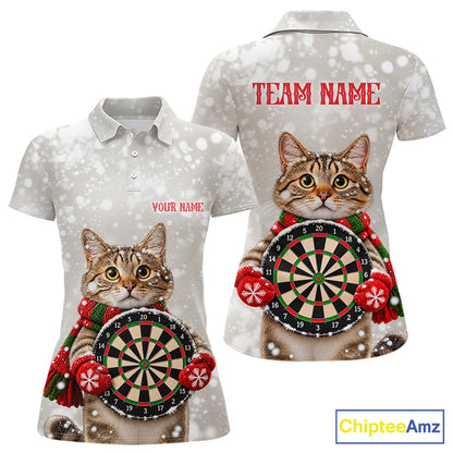 Custom Cat Darts Shirt for Women Christmas Darts Team Jerseys Dart Tournament Polo & 1/4 Zip NNT325