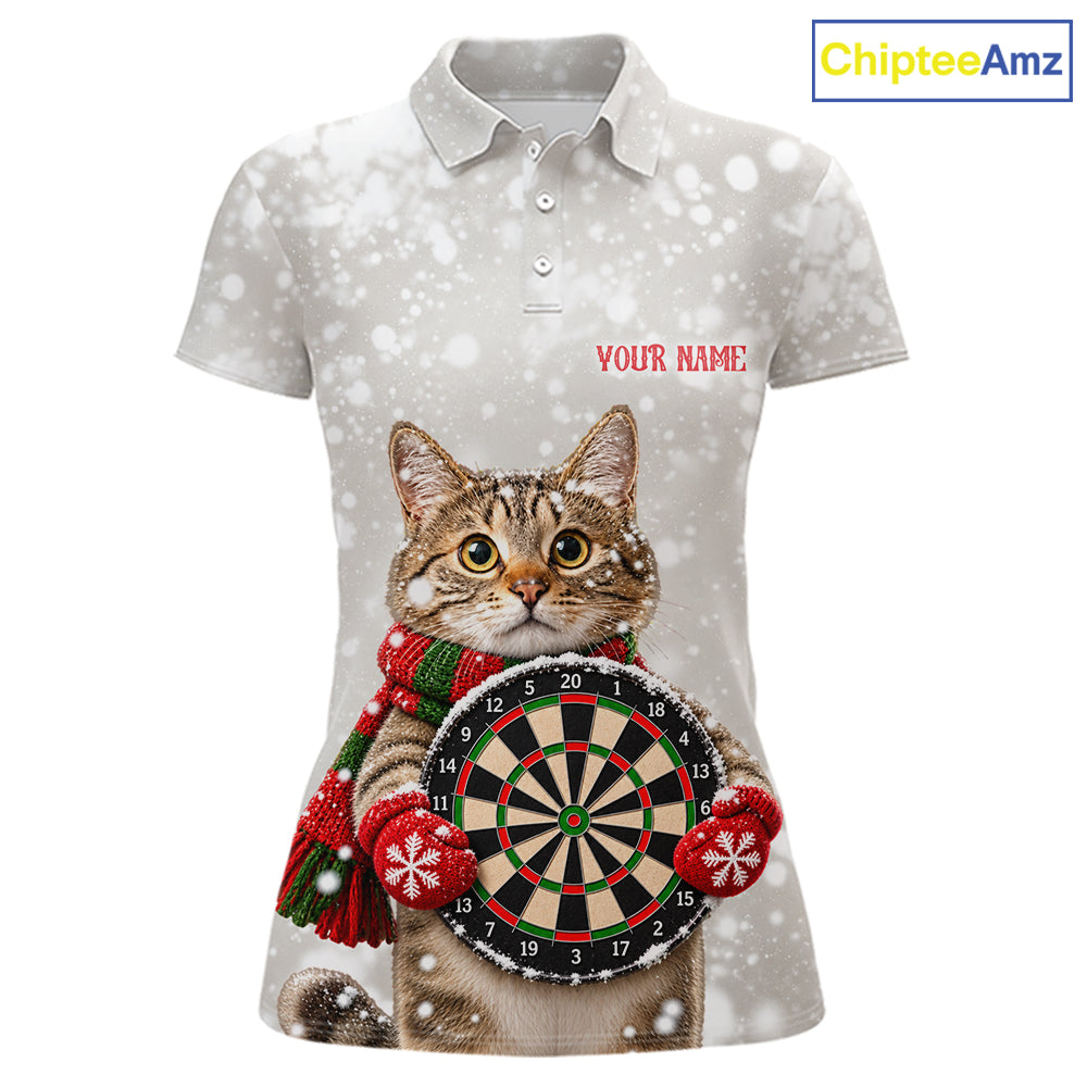 Custom Cat Darts Shirt for Women Christmas Darts Team Jerseys Dart Tournament Polo & 1/4 Zip NNT325
