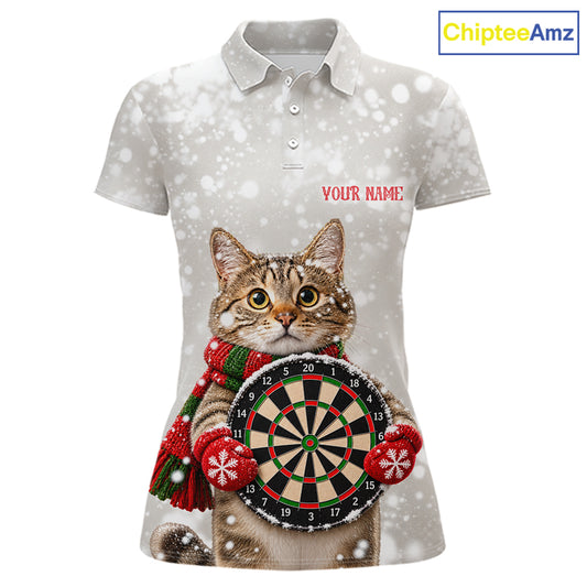 Custom Cat Darts Shirt for Women Christmas Darts Team Jerseys Dart Tournament Polo & 1/4 Zip NNT325