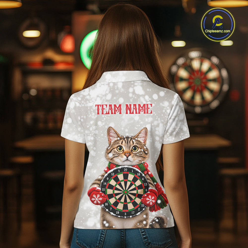 Custom Cat Darts Shirt for Women Christmas Darts Team Jerseys Dart Tournament Polo & 1/4 Zip NNT325