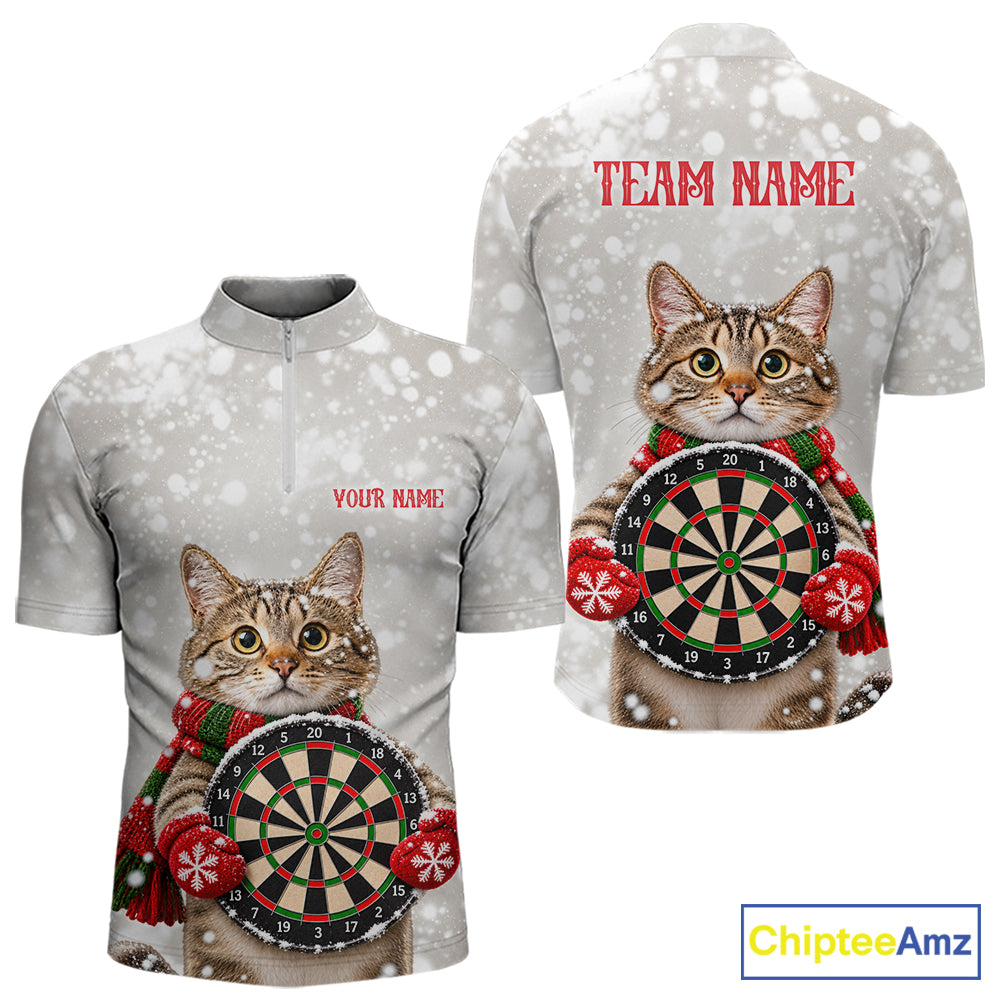 Custom Cat Darts Shirt for Men Christmas Darts Team Jerseys Dart Tournament Polo & 1/4 Zip NNT325