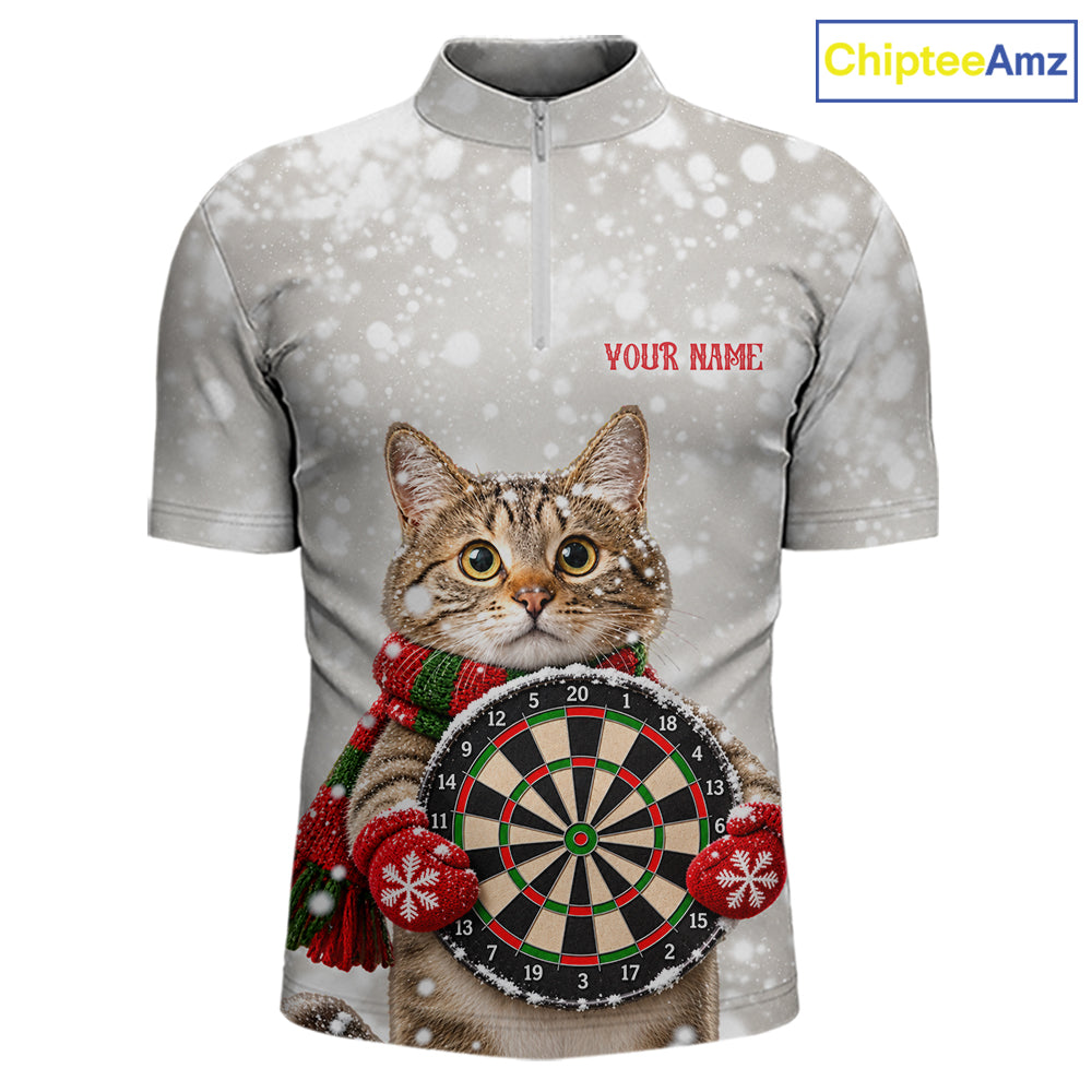 Custom Cat Darts Shirt for Men Christmas Darts Team Jerseys Dart Tournament Polo & 1/4 Zip NNT325