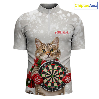 Custom Cat Darts Shirt for Men Christmas Darts Team Jerseys Dart Tournament Polo & 1/4 Zip NNT325