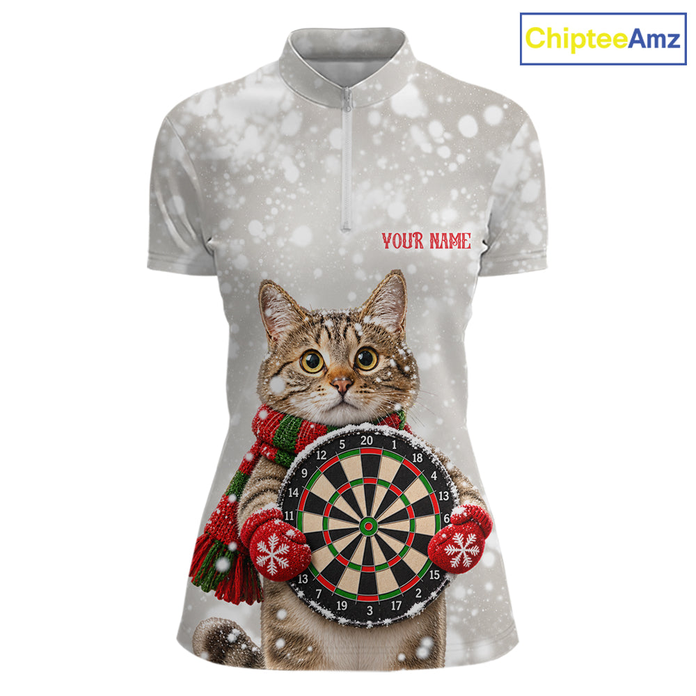 Custom Cat Darts Shirt for Women Christmas Darts Team Jerseys Dart Tournament Polo & 1/4 Zip NNT325