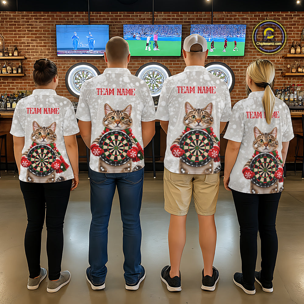 Custom Cat Darts Shirt for Men Christmas Darts Team Jerseys Dart Tournament Polo & 1/4 Zip NNT325