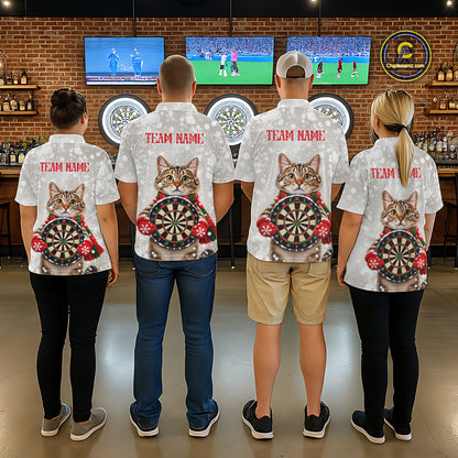 Custom Cat Darts Shirt for Men Christmas Darts Team Jerseys Dart Tournament Polo & 1/4 Zip NNT325