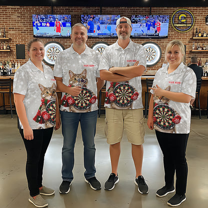 Custom Cat Darts Shirt for Women Christmas Darts Team Jerseys Dart Tournament Polo & 1/4 Zip NNT325