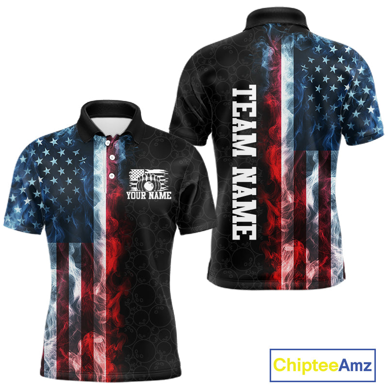 Custom Smoke American Flag Bowling Jersey for Men Bowling Polo & 1/4 Zip Bowling Team Shirt HNT593
