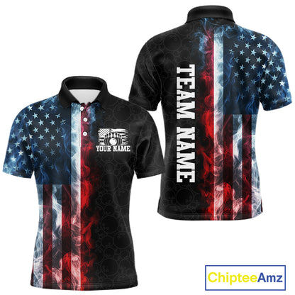Custom Smoke American Flag Bowling Jersey for Men Bowling Polo & 1/4 Zip Bowling Team Shirt HNT593