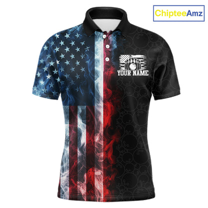 Custom Smoke American Flag Bowling Jersey for Men Bowling Polo & 1/4 Zip Bowling Team Shirt HNT593