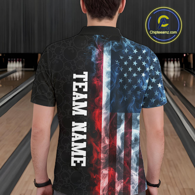 Custom Smoke American Flag Bowling Jersey for Men Bowling Polo & 1/4 Zip Bowling Team Shirt HNT593