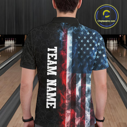 Custom Smoke American Flag Bowling Jersey for Men Bowling Polo & 1/4 Zip Bowling Team Shirt HNT593