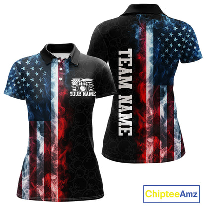 Custom Smoke American Flag Bowling Jersey for Women Bowling Polo & 1/4 Zip Bowling Team Shirt HNT593