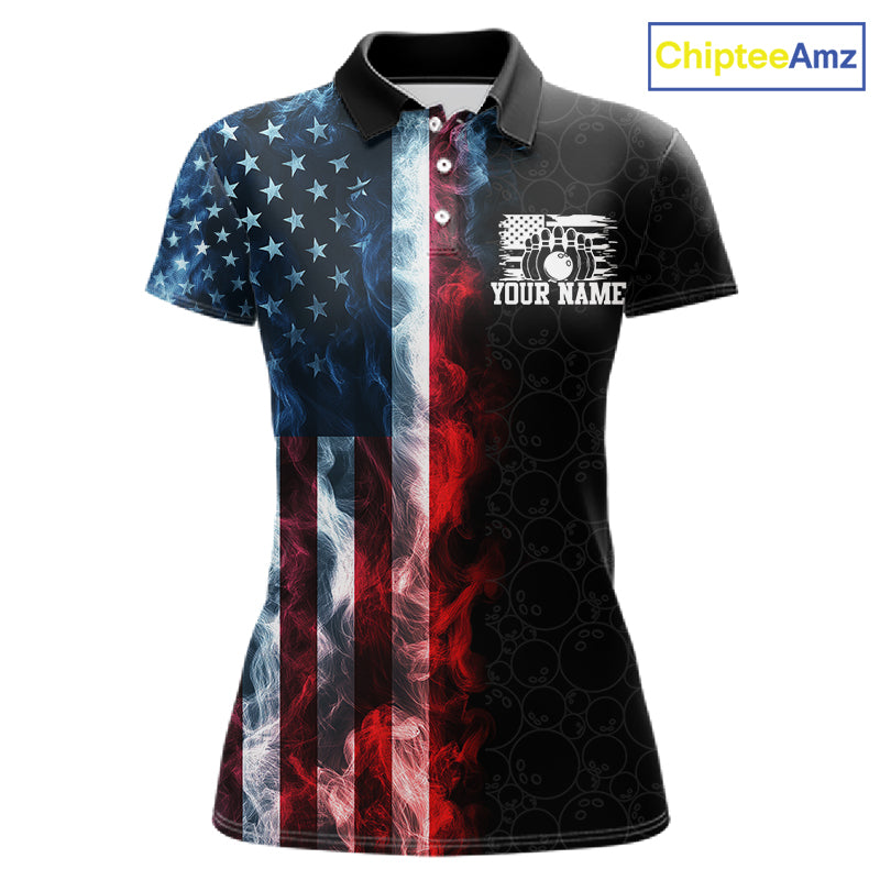 Custom Smoke American Flag Bowling Jersey for Women Bowling Polo & 1/4 Zip Bowling Team Shirt HNT593