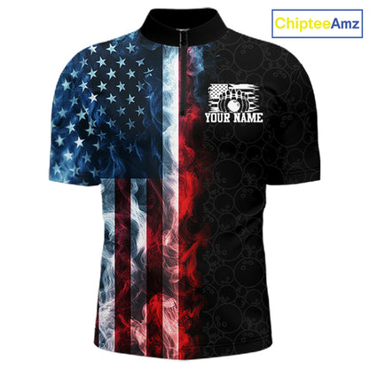 Custom Smoke American Flag Bowling Jersey for Men Bowling Polo & 1/4 Zip Bowling Team Shirt HNT593