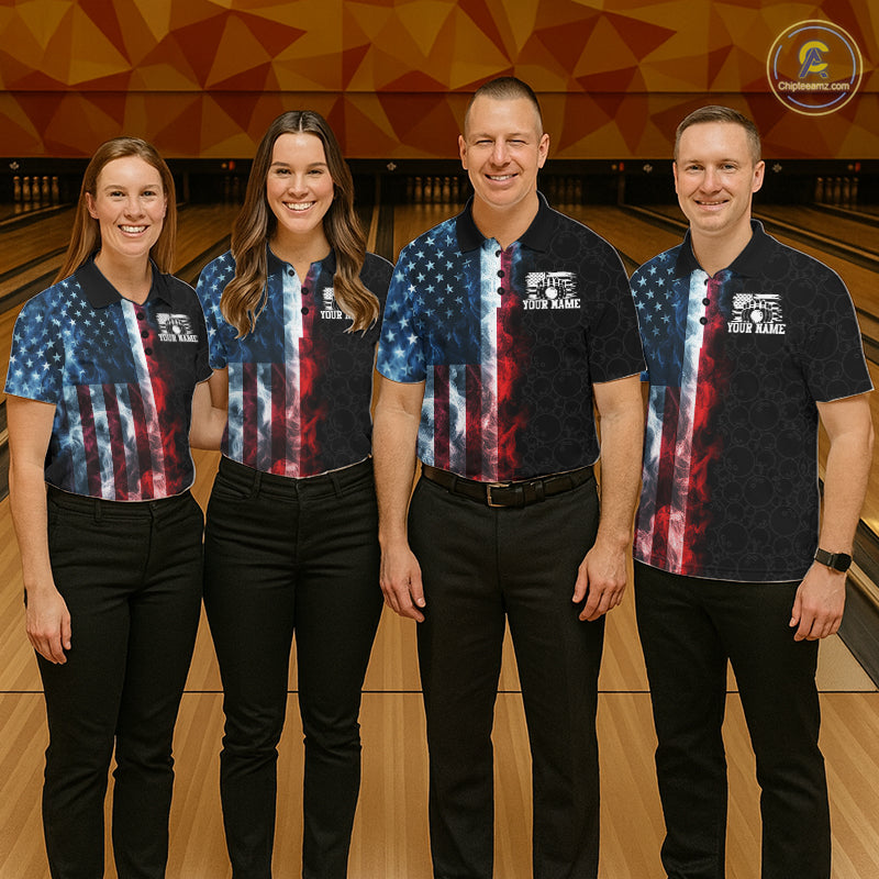 Custom Smoke American Flag Bowling Jersey for Women Bowling Polo & 1/4 Zip Bowling Team Shirt HNT593