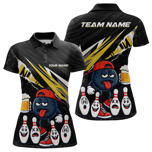Custom Yellow Beer Bowling Jersey for Women Bowling Team Shirts Bowling Uniform Polo & 1/4 Zip HNT133