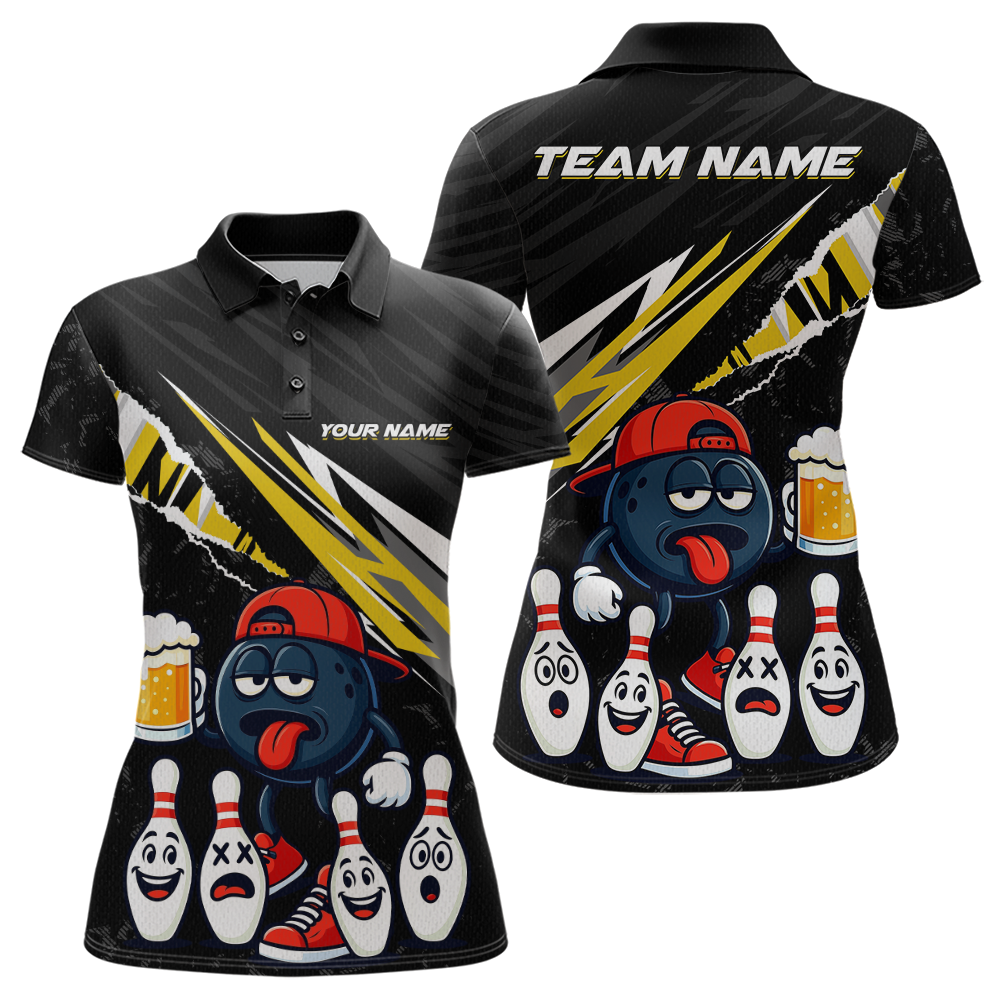Custom Yellow Beer Bowling Jersey for Women Bowling Team Shirts Bowling Uniform Polo & 1/4 Zip HNT133