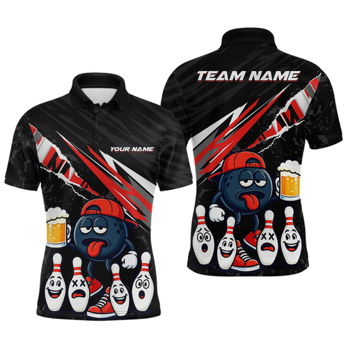 Custom Red Beer Bowling Jersey for Men Bowling Team Shirts Bowling Uniform Polo & 1/4 Zip HNT133