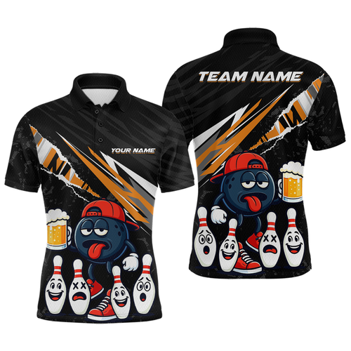 Custom Orange Beer Bowling Jersey for Men Bowling Team Shirts Bowling Uniform Polo & 1/4 Zip HNT133