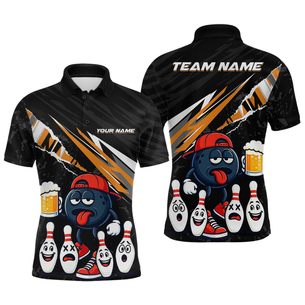 Custom Orange Beer Bowling Jersey for Men Bowling Team Shirts Bowling Uniform Polo & 1/4 Zip HNT133