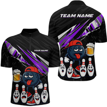 Load image into Gallery viewer, Custom Purple Beer Bowling Jersey for Men Bowling Team Shirts Bowling Uniform Polo &amp; 1/4 Zip HNT133