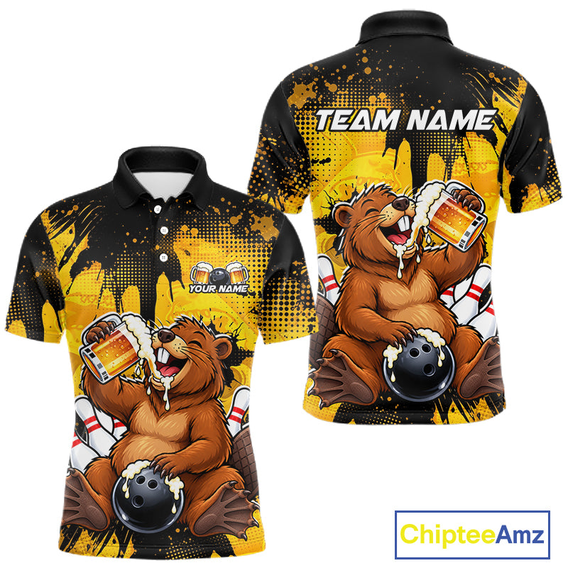 Custom Funny Beer Beaver Bowling Team Jersey Bowling Shirts for Men Bowling Tournament HNT663