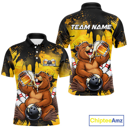 Custom Funny Beer Beaver Bowling Team Jersey Bowling Shirts for Men Bowling Tournament HNT663
