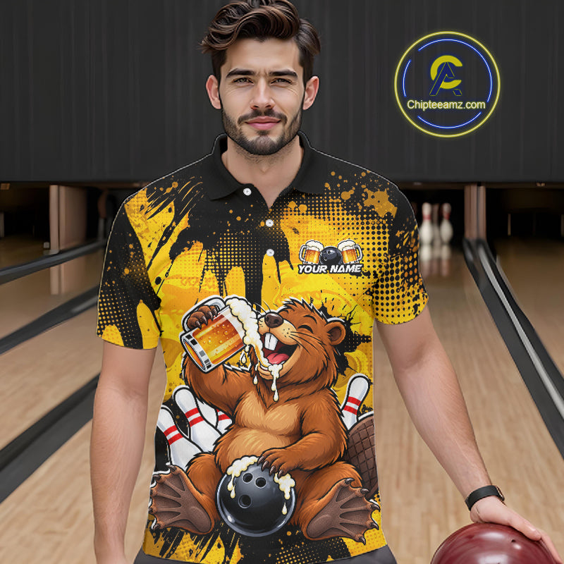 Custom Funny Beer Beaver Bowling Team Jersey Bowling Shirts for Men Bowling Tournament HNT663