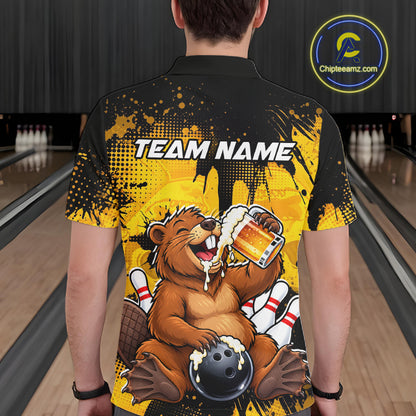Custom Funny Beer Beaver Bowling Team Jersey Bowling Shirts for Men Bowling Tournament HNT663