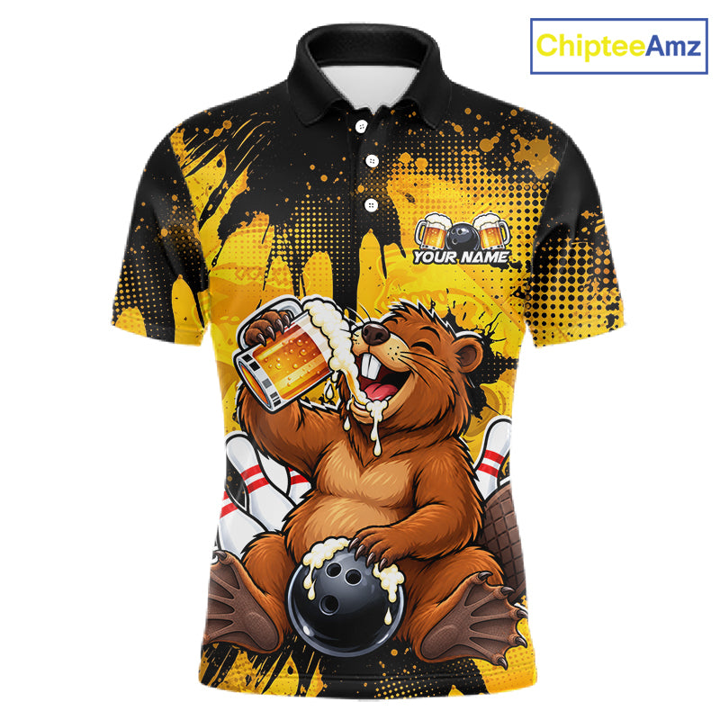 Custom Funny Beer Beaver Bowling Team Jersey Bowling Shirts for Men Bowling Tournament HNT663