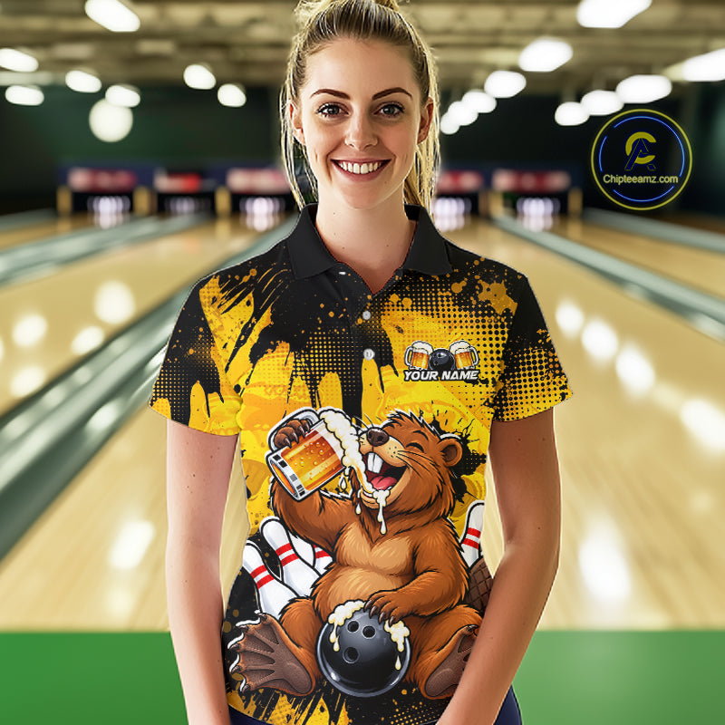 Custom Funny Beer Beaver Bowling Team Jersey Bowling Shirts for Women Bowling Tournament HNT663