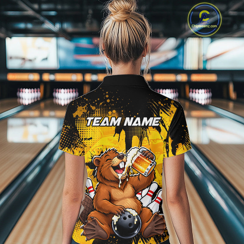 Custom Funny Beer Beaver Bowling Team Jersey Bowling Shirts for Women Bowling Tournament HNT663