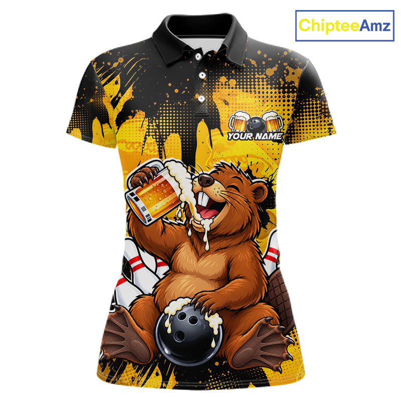 Custom Funny Beer Beaver Bowling Team Jersey Bowling Shirts for Women Bowling Tournament HNT663