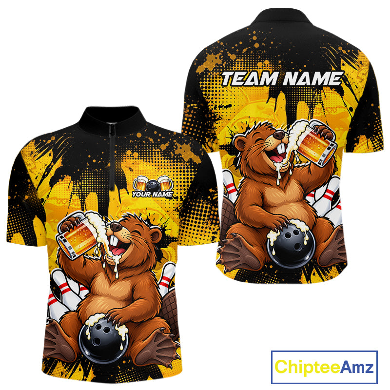 Custom Funny Beer Beaver Bowling Team Jersey Bowling Shirts for Men Bowling Tournament HNT663