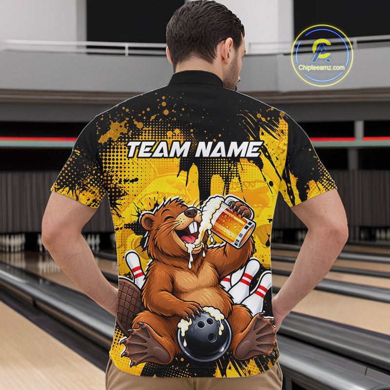 Custom Funny Beer Beaver Bowling Team Jersey Bowling Shirts for Men Bowling Tournament HNT663