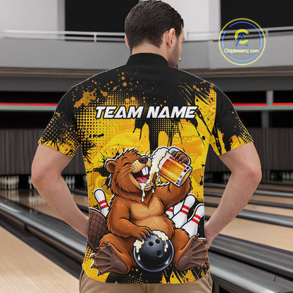 Custom Funny Beer Beaver Bowling Team Jersey Bowling Shirts for Men Bowling Tournament HNT663