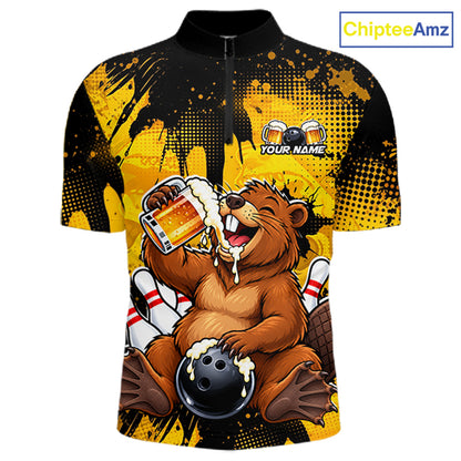 Custom Funny Beer Beaver Bowling Team Jersey Bowling Shirts for Men Bowling Tournament HNT663